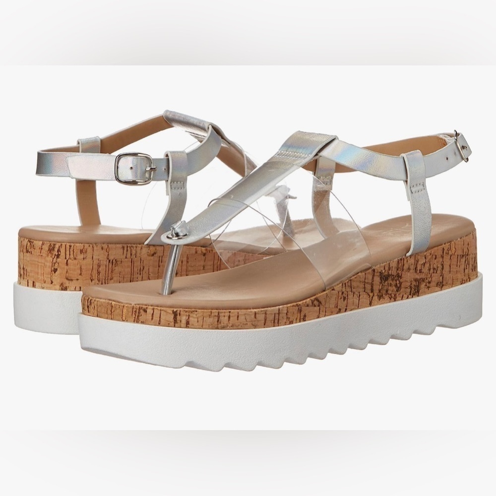 Yoki Amelia Women's Iridescent Lucite Cork Platform Sandal Size 7 NWT